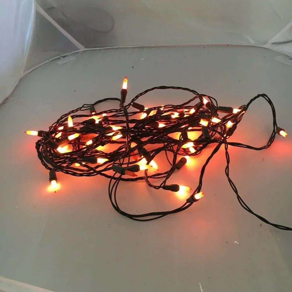 50 Super Brite Orange Halloween Light Set Indoor Outdoor Steady Or Flashing 24ft